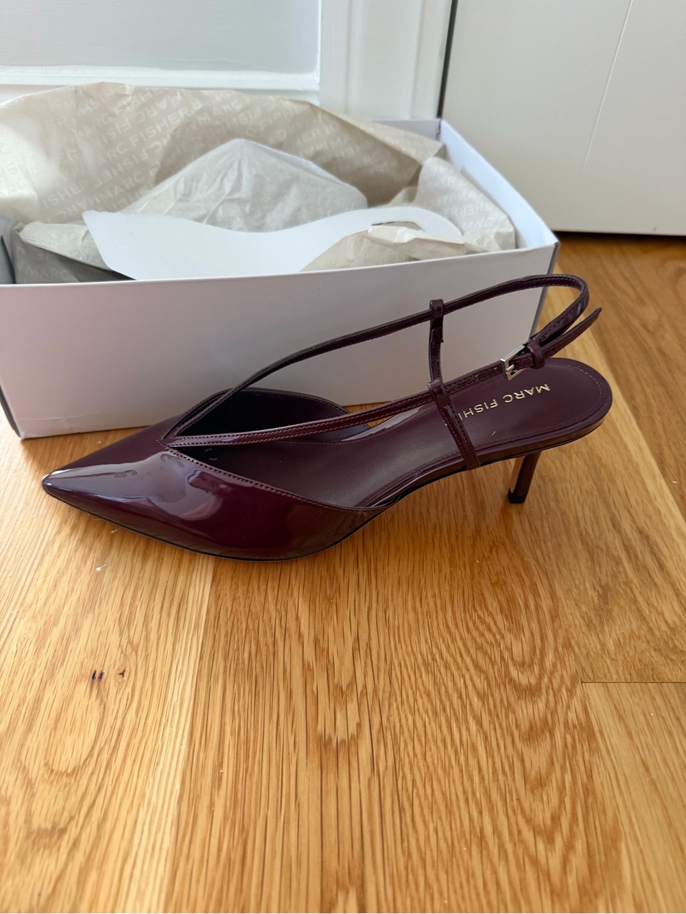 Marc Fisher Burgundy Patent Pointed Slingback Pumps